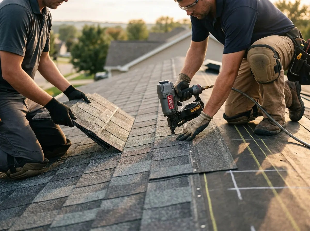 Professional roofer working on a residential roof in Casa de Oro-Mount Helix